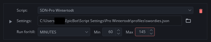 Script item set to run for a number of minutes