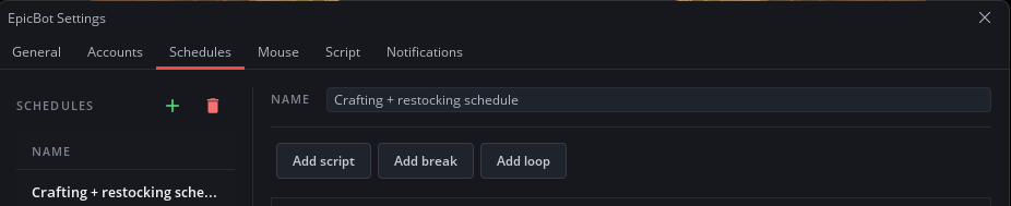 Schedule editor header