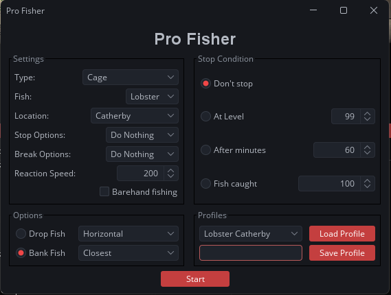 A script's GUI with a Profiles panel